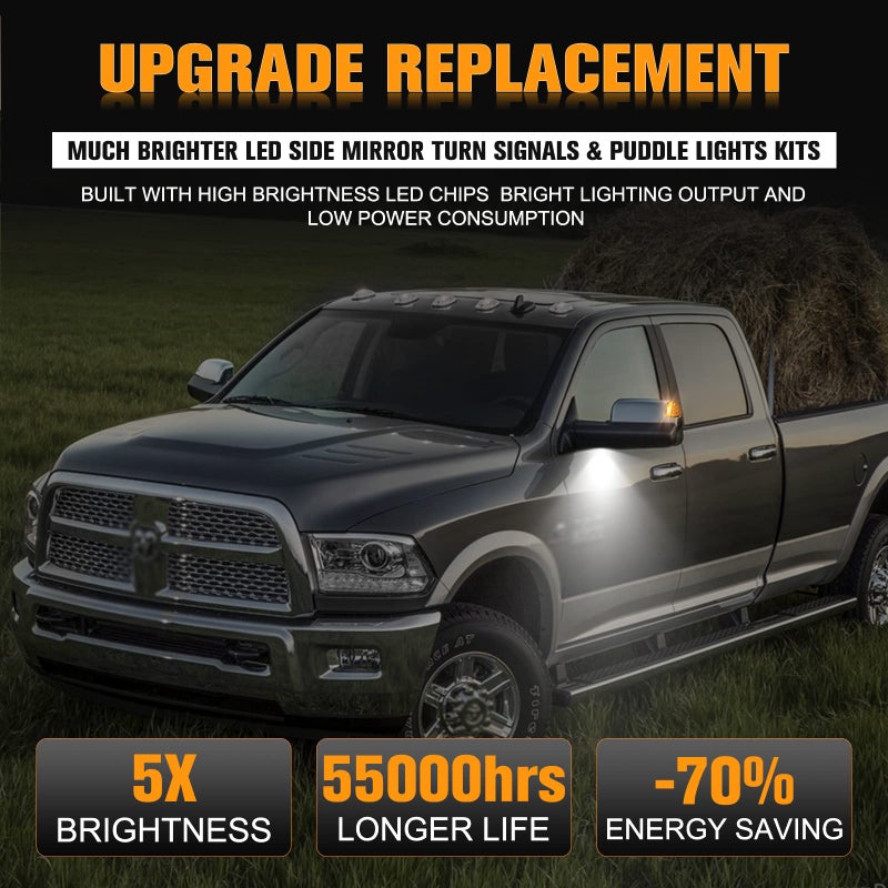 Gempro 4PCS LED Side Mirror Turn Signals Lights Puddle Lamps for 2010-2018 Dodge Ram 1500 2500 3500 4500 5500 Towing Mirror Lamps - Image 4