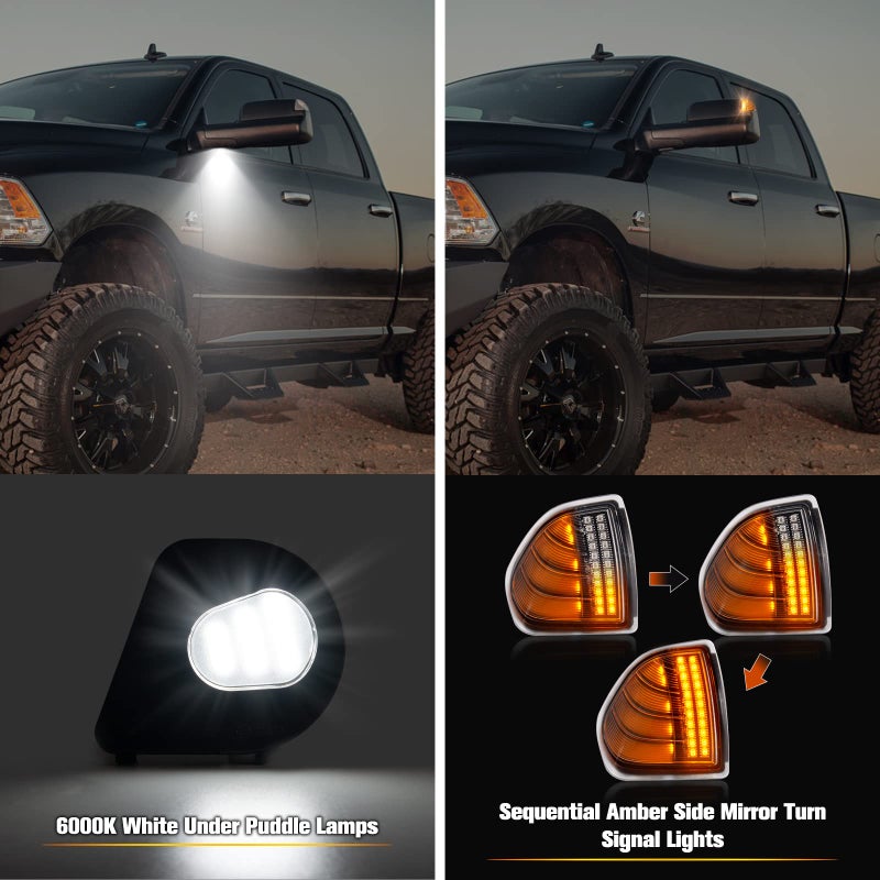 Gempro 4PCS LED Side Mirror Turn Signals Lights Puddle Lamps for 2010-2018 Dodge Ram 1500 2500 3500 4500 5500 Towing Mirror Lamps - Image 3