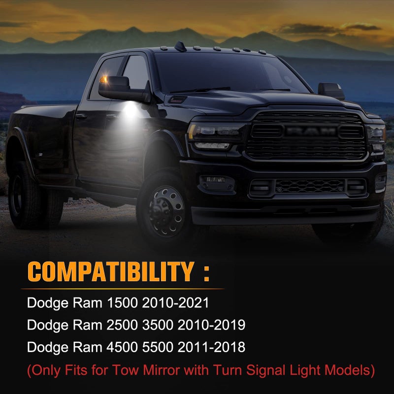 Gempro 4PCS LED Side Mirror Turn Signals Lights Puddle Lamps for 2010-2018 Dodge Ram 1500 2500 3500 4500 5500 Towing Mirror Lamps - Image 2