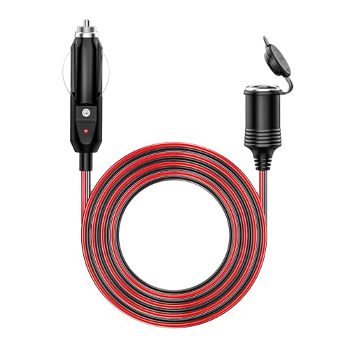 KEWIG 1224V Car Cigarette Lighter Extension Cord 26FT 16AWG Heavy Duty Extension Cable Auto DC Power Plug Connector with 15A Fuse LED Indicator for Car Vehicle Tire Pump Air Male to Female Socket - Image 1