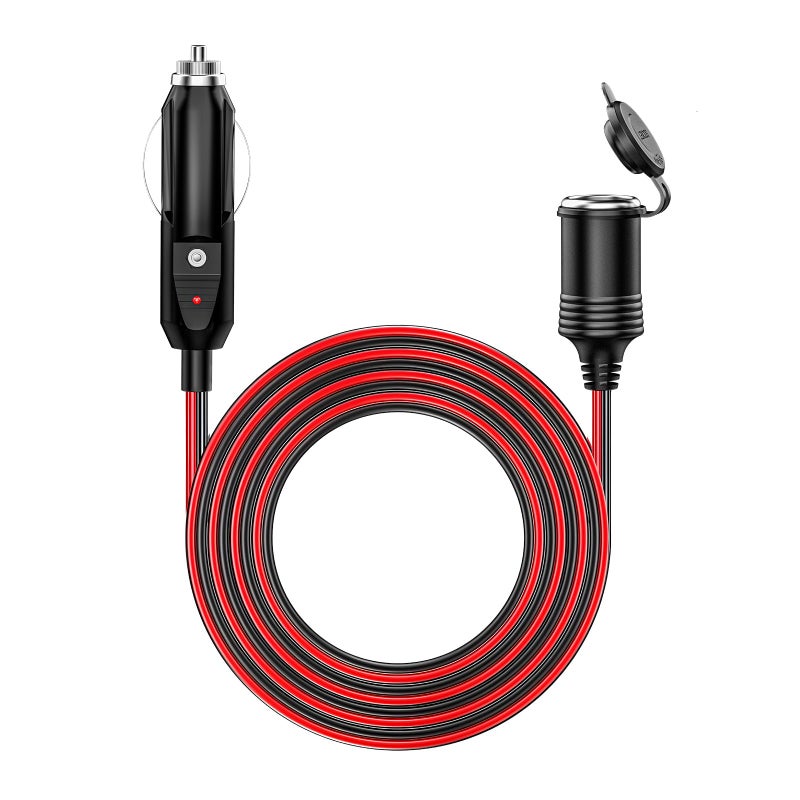 KEWIG 1224V Car Cigarette Lighter Extension Cord 26FT 16AWG Heavy Duty Extension Cable Auto DC Power Plug Connector with 15A Fuse LED Indicator for Car Vehicle Tire Pump Air Male to Female Socket - Image 3