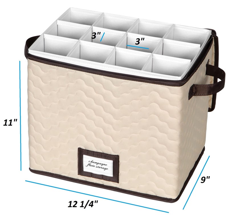 HOLDN’ STORAGE Wine Glass Storage Box with Dividers - Holds 12 Champagne Flute Glasses up to 10" Tall - Stemware Storage Case - Protects Fine China - Durable Quilted Microfiber Bin with Carry Handles - Image 4