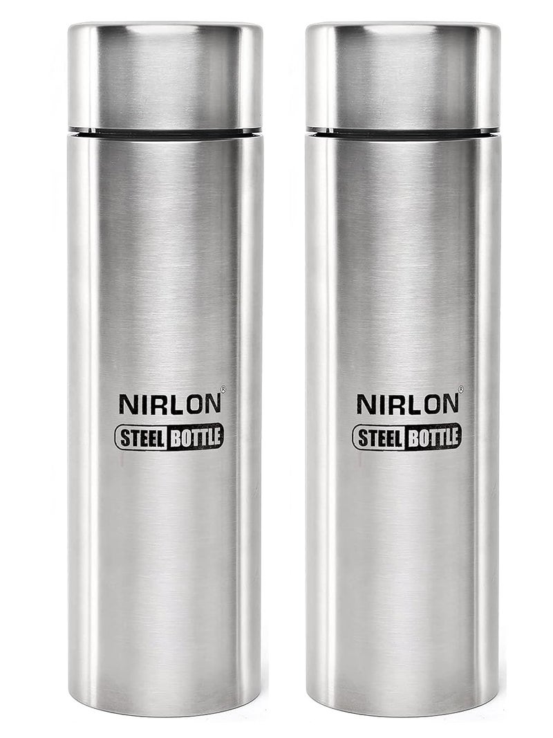 NIRLON Stainless Steel Single Wall Water Bottle/Fridge Refrigerator Bottle/ 100% Leak Proof/Office Bottle/School Bottle, 1000 ML, Set of 2 (FB_Jeet) - Image 1