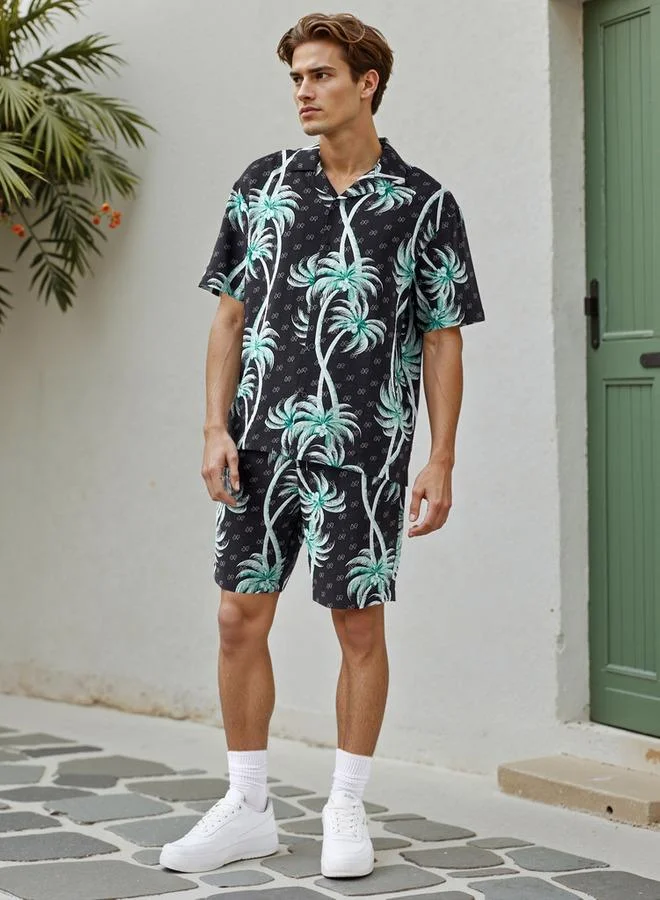 Splash FAV Regular Fit Palm Tree Print Collared Shirt