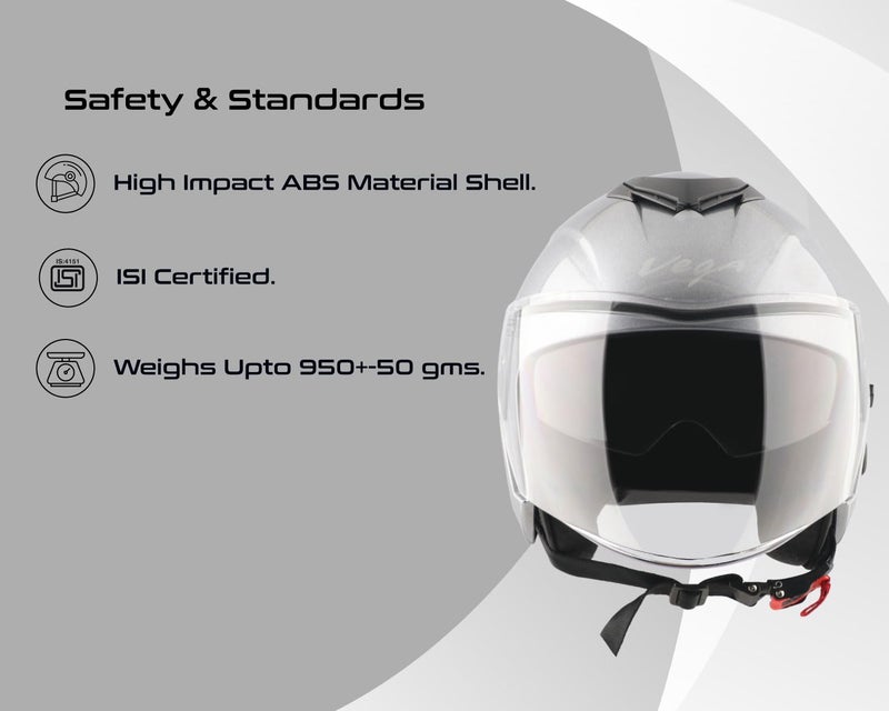 Vega VO 04 Punch Dual Visor Open Face Motorcycle Helmet with Lightweight Shell, Shock-Absorbing Liner, Comfortable Interior, Aerodynamic Design, Ventilated Fit, and Trendy Anthracite Finish Anthracite L - Image 3