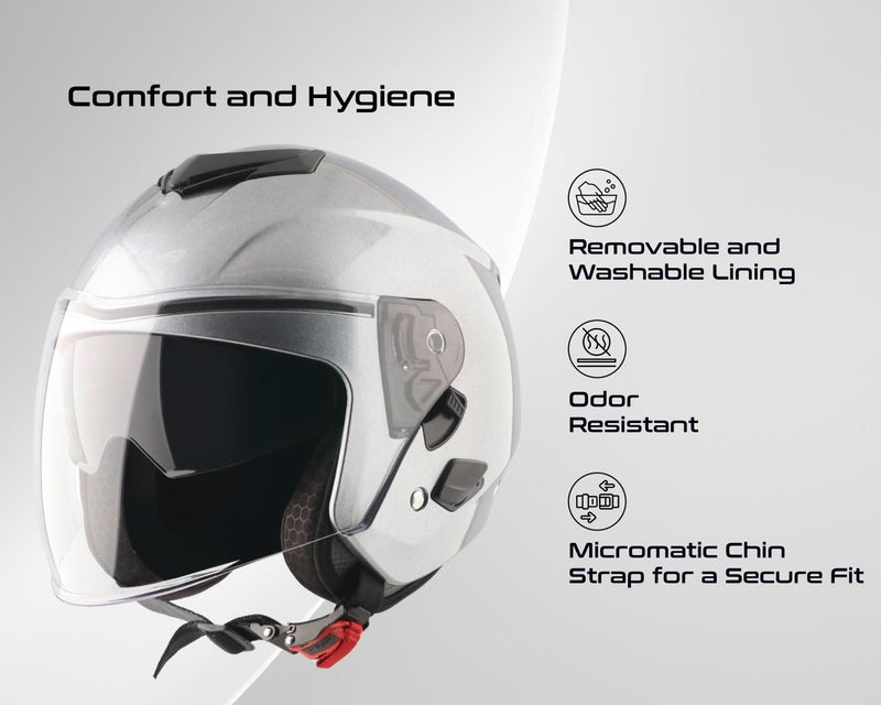 Vega VO 04 Punch Dual Visor Open Face Motorcycle Helmet with Lightweight Shell, Shock-Absorbing Liner, Comfortable Interior, Aerodynamic Design, Ventilated Fit, and Trendy Anthracite Finish Anthracite L - Image 4