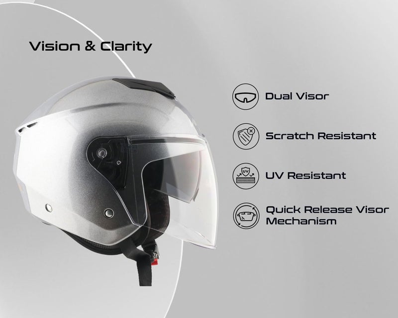 Vega VO 04 Punch Dual Visor Open Face Motorcycle Helmet with Lightweight Shell, Shock-Absorbing Liner, Comfortable Interior, Aerodynamic Design, Ventilated Fit, and Trendy Anthracite Finish Anthracite L - Image 5