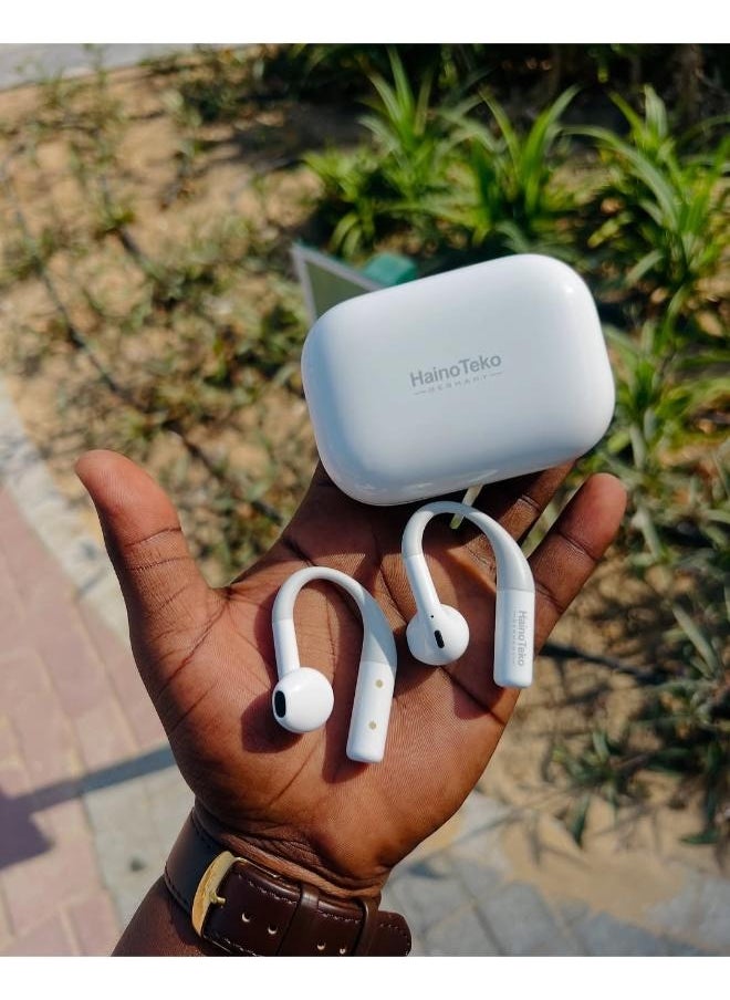 Haino Teko - OpenFit Bluetooth Earphones with High-Quality Sound, Super Clear Mic, and Touch Controls – Stylish & Comfortable White Wireless Earphones for Music, Calls, and Sports. - Image 1