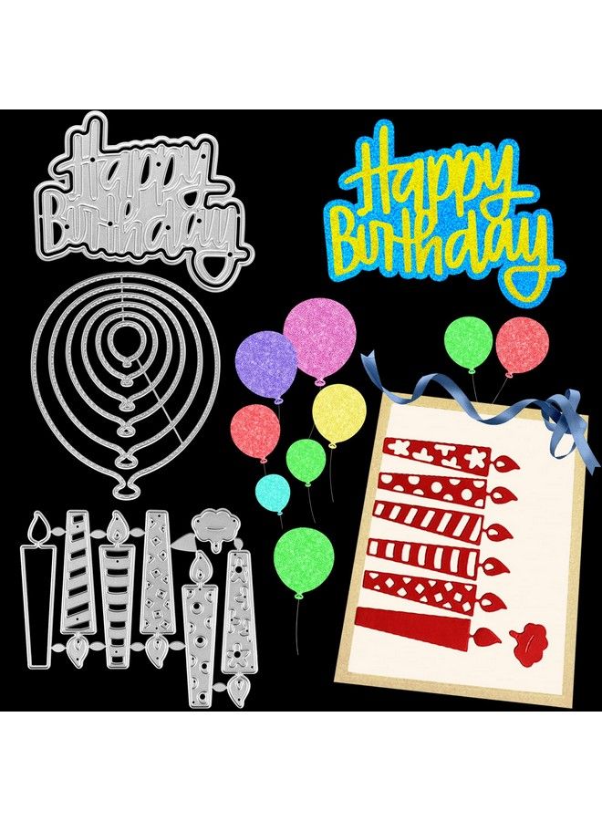 MIKIMIQI 3 Pack Birthday Metal Cutting Dies Stencils Mikimiqi Diy Craft Metal Scrapbooking Dies Cuts Happy Birthday Candle Balloons Embossing Stencils Template For Card Making Scrapbooking Craft Paper Decor - Image 1