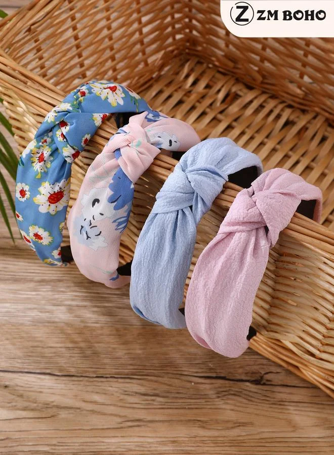 تايك تو Set of 4 - Flower Print Knot Headband