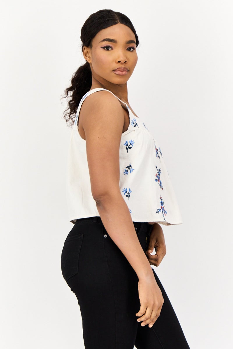 ONLY Women Square Neck Sleeveless Embroidered Tank Top, Multicolor - Image 3