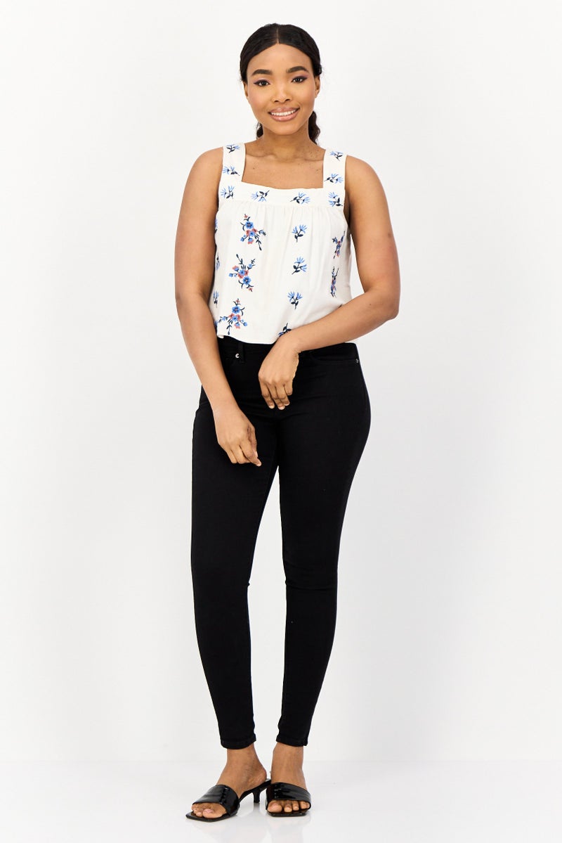 ONLY Women Square Neck Sleeveless Embroidered Tank Top, Multicolor - Image 2