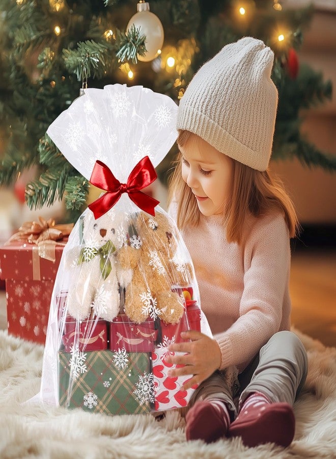 CUDICY Christmas Cellophane Gift Bags 10pcs Large Holiday Gift Wrap 24x30 Inch Clear Gift Basket Wrapping Plastic (White Snowflake - Image 4