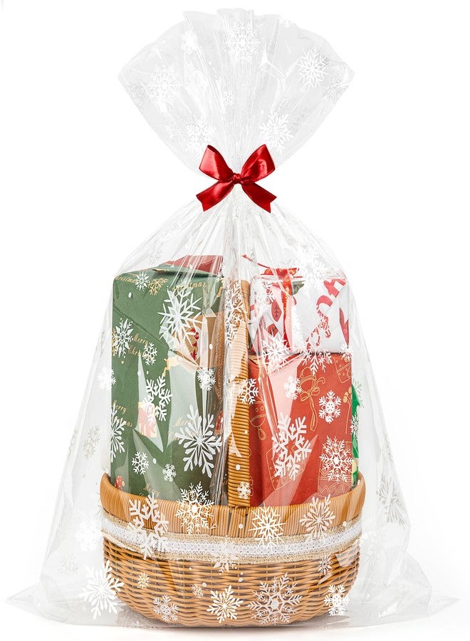 CUDICY Christmas Cellophane Gift Bags 10pcs Large Holiday Gift Wrap 24x30 Inch Clear Gift Basket Wrapping Plastic (White Snowflake - Image 1