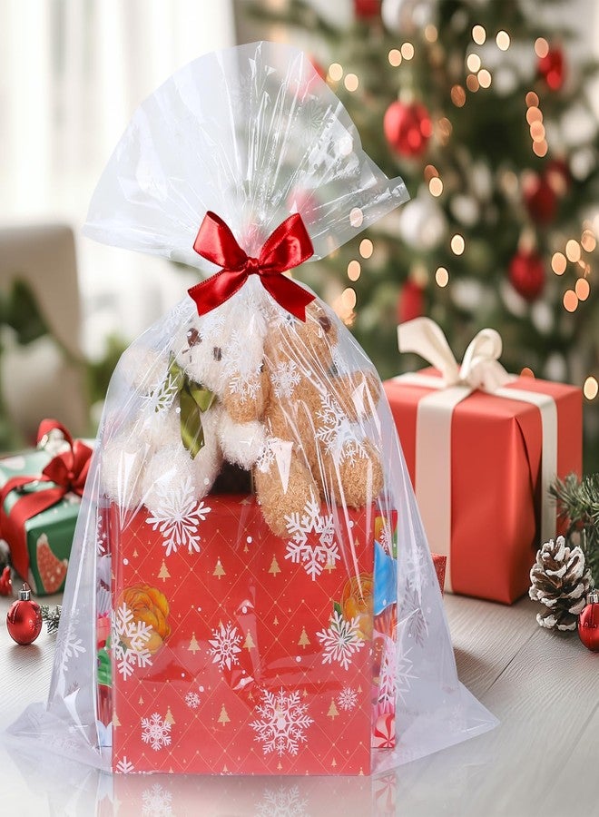 CUDICY Christmas Cellophane Gift Bags 10pcs Large Holiday Gift Wrap 24x30 Inch Clear Gift Basket Wrapping Plastic (White Snowflake - Image 3