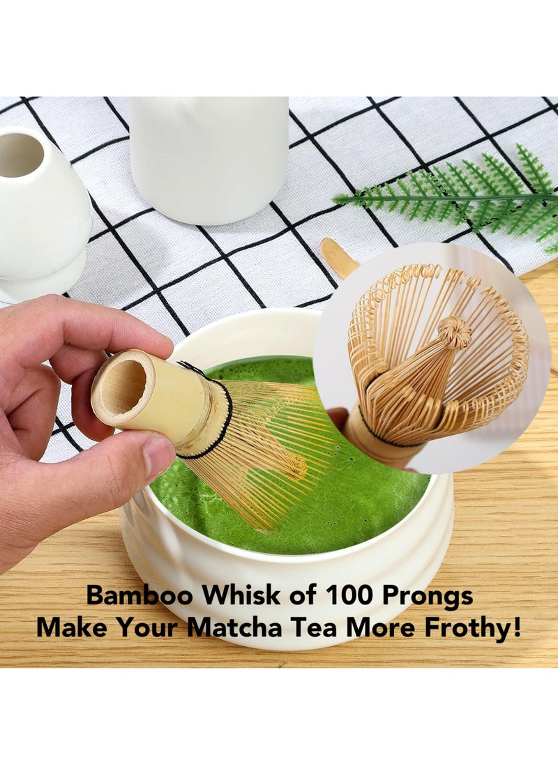 Oasis Casa - 4Pcs Matcha Tea Whisk Set, Japanese Matcha Tea Kit, Traditonal Matcha Ceremony Teaware Including Ceramic Bowl with Pouring Spout, Bamboo Tea Scoop, Bamboo Whisk, Ceramic Whisk Holder (White) - Image 1
