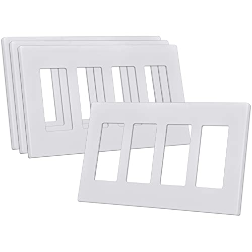 CML Hardware CML 4-Gang Screwless Decorator Wall Plate, White Outlet Covers, 4 Pack Hidden Wall Safe Switch Plate, Standard Size 4.68”X 8.34”, Impact Resistant, UL Listed - Image 1