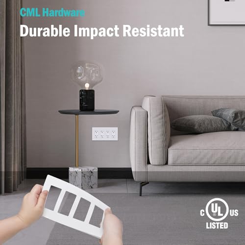 CML Hardware CML 4-Gang Screwless Decorator Wall Plate, White Outlet Covers, 4 Pack Hidden Wall Safe Switch Plate, Standard Size 4.68”X 8.34”, Impact Resistant, UL Listed - Image 4