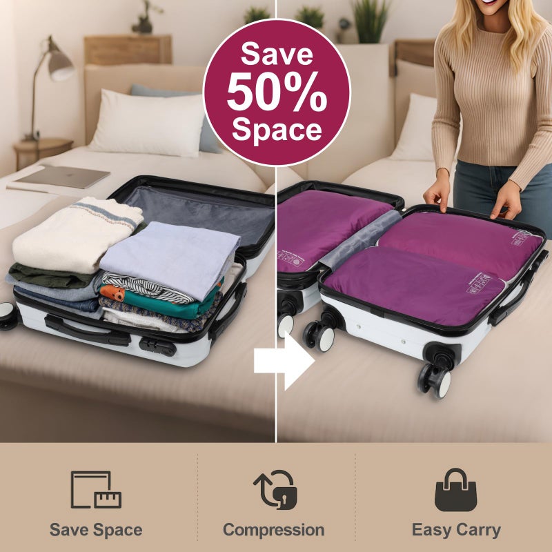 Cambond Compression Packing Cubes for Travel Women - 4 Pack Expandable Luggage Packing Organizers Vacation Travel Essentials Accessories Bags Compression Cubes for Carry on Suitcases, Purple - Image 2