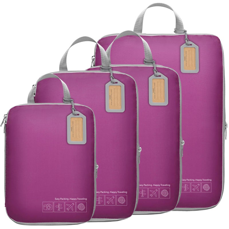Cambond Compression Packing Cubes for Travel Women - 4 Pack Expandable Luggage Packing Organizers Vacation Travel Essentials Accessories Bags Compression Cubes for Carry on Suitcases, Purple - Image 1