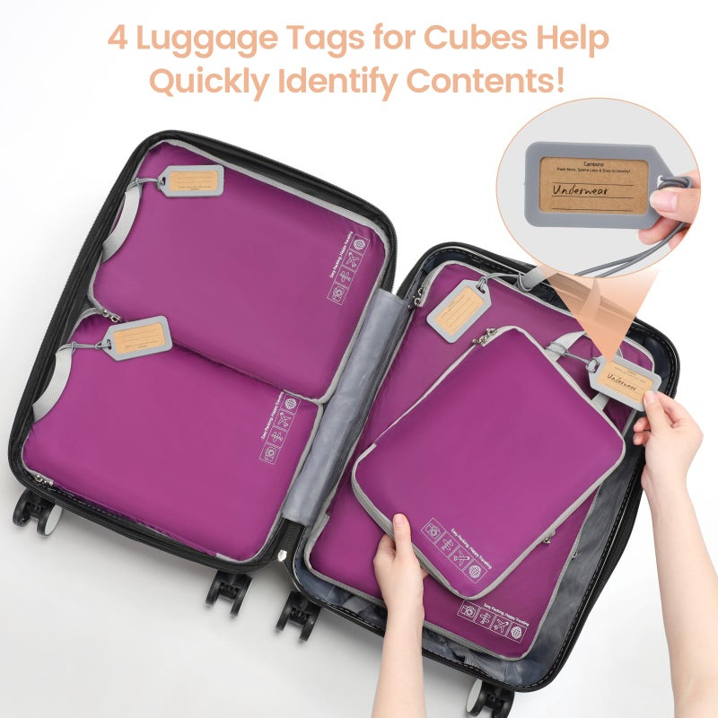 Cambond Compression Packing Cubes for Travel Women - 4 Pack Expandable Luggage Packing Organizers Vacation Travel Essentials Accessories Bags Compression Cubes for Carry on Suitcases, Purple - Image 5