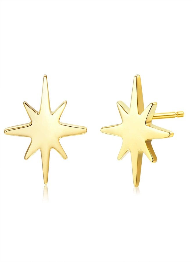 Lemon Grass 18K Gold Plated Sterling Silver North Star Stud Earrings Gold Earrings - Image 1