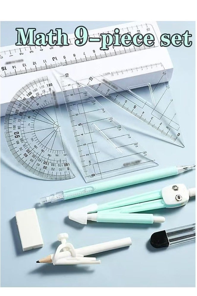 Maths Kit - 9-Piece Geometry Drafting Compass Box Set with Protractor, Ruler,and More for Study, Drawing, Measuring - Image 2
