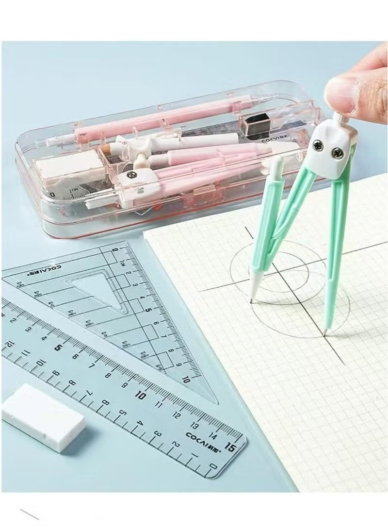 Maths Kit - 9-Piece Geometry Drafting Compass Box Set with Protractor, Ruler,and More for Study, Drawing, Measuring - Image 3