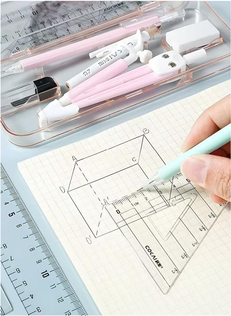 Maths Kit - 9-Piece Geometry Drafting Compass Box Set with Protractor, Ruler,and More for Study, Drawing, Measuring - Image 4