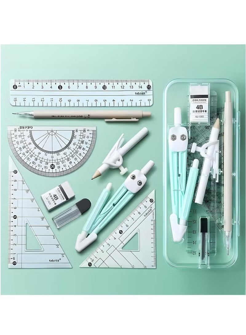 Maths Kit - 9-Piece Geometry Drafting Compass Box Set with Protractor, Ruler,and More for Study, Drawing, Measuring - Image 1