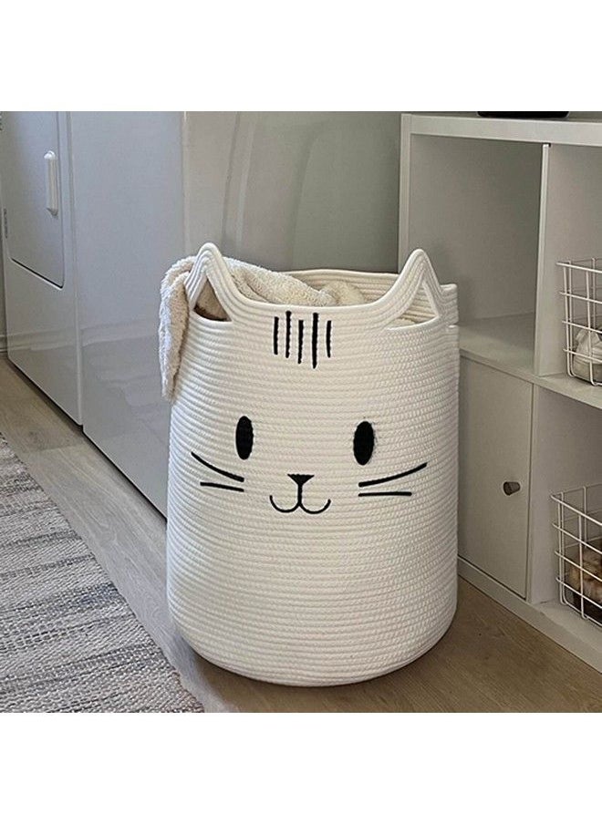 INDRESSME Cute Baby Laundry Basket Tall Nursery Hamper For Clothes Towels Blankets Kids Toy Storage Basket For Living Room Bedroom Cat Basket For Playroom 16 X 20 Inches White  - Image 1