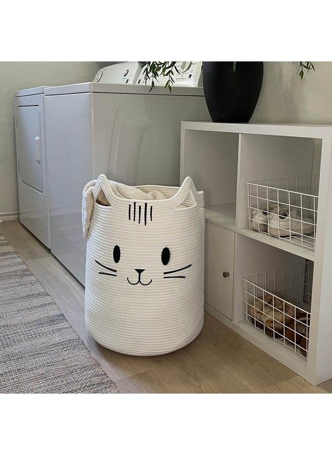 INDRESSME Cute Baby Laundry Basket Tall Nursery Hamper For Clothes Towels Blankets Kids Toy Storage Basket For Living Room Bedroom Cat Basket For Playroom 16 X 20 Inches White  - Image 5