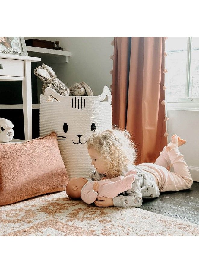 INDRESSME Cute Baby Laundry Basket Tall Nursery Hamper For Clothes Towels Blankets Kids Toy Storage Basket For Living Room Bedroom Cat Basket For Playroom 16 X 20 Inches White  - Image 4