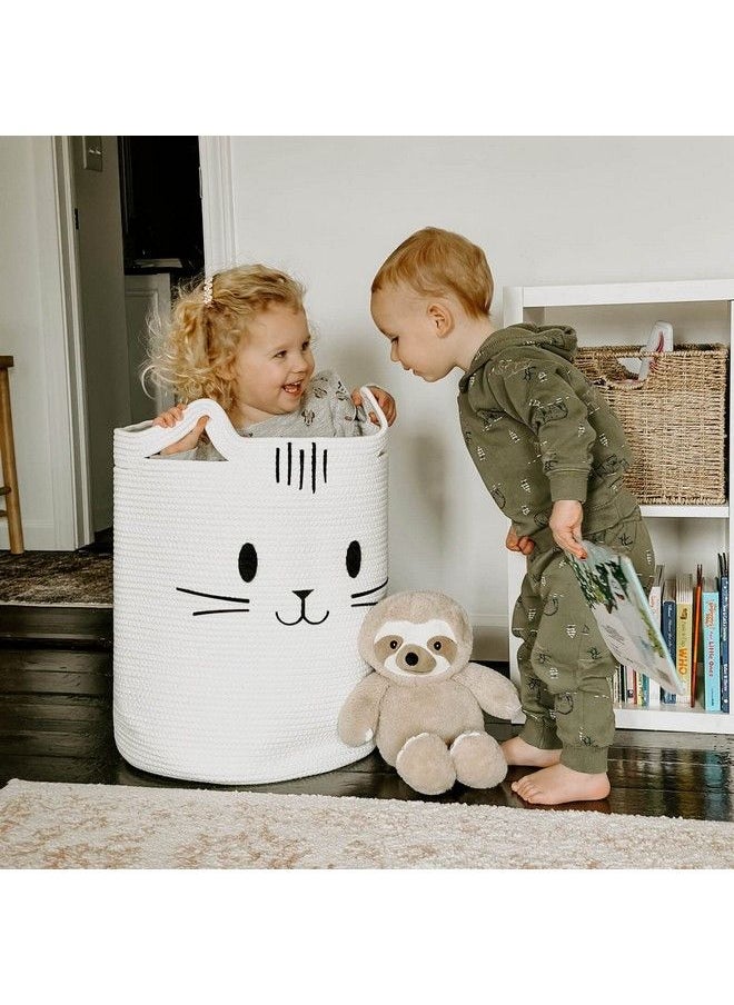 INDRESSME Cute Baby Laundry Basket Tall Nursery Hamper For Clothes Towels Blankets Kids Toy Storage Basket For Living Room Bedroom Cat Basket For Playroom 16 X 20 Inches White  - Image 3