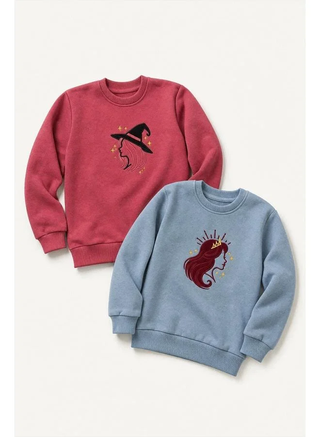 Perendi Girl's Appliqué Embroidered Bicycle Collar 2-Piece Sweatshirt.