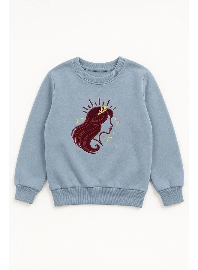 Perendi Girl's Appliqué Embroidered Bicycle Collar 2-Piece Sweatshirt.