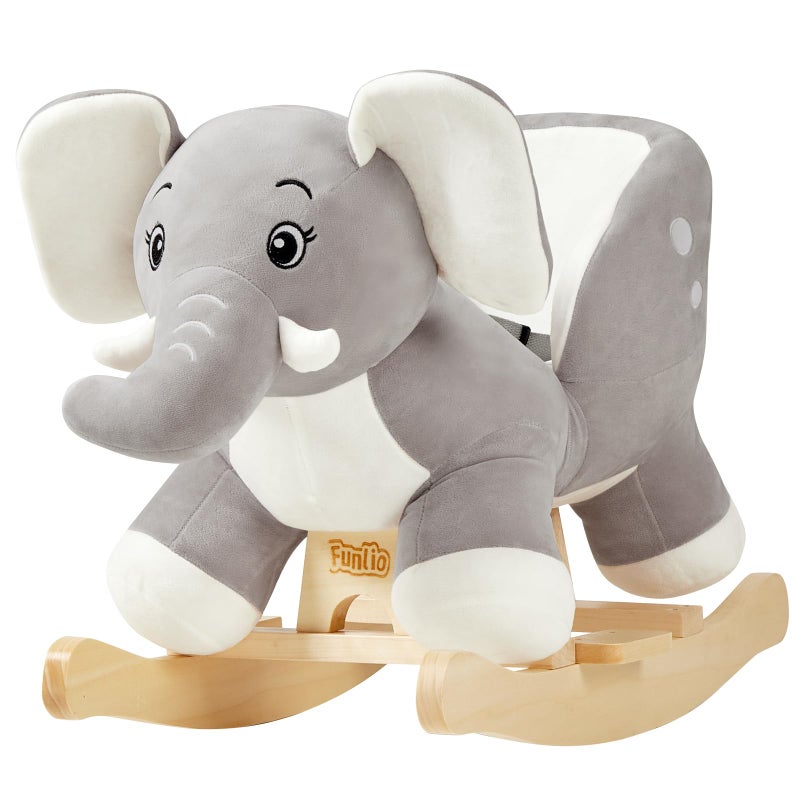 FUNLIO Elephant Baby Rocking Horse for Toddlers 6 Months to 3 Years Cute Graceful Grey Elephant Rocker for Baby Girl Stuffed Plush Rideon Rocking Animal Easy to Assemble CPC CE Certified