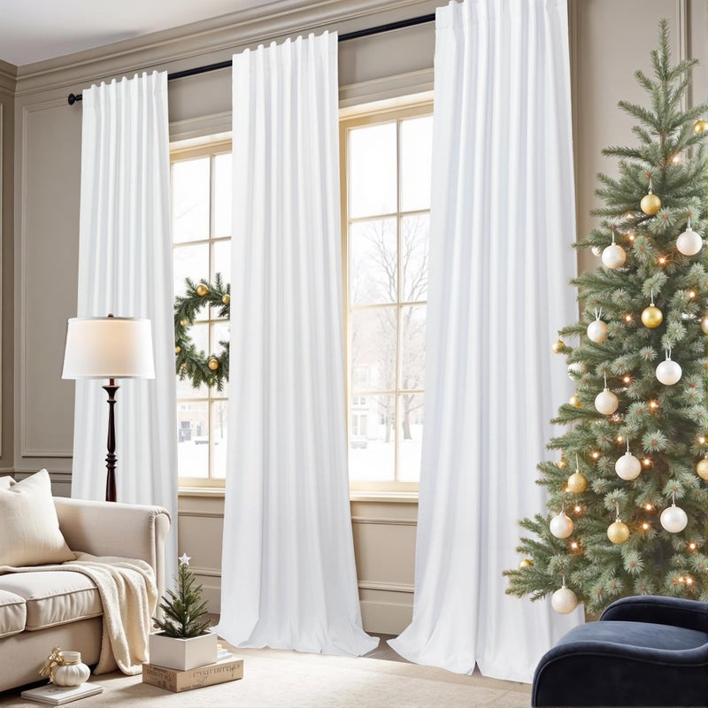 Pitalk Drapes 84 Inch Length 2 Panels Set for Living Room Darkening Curtain for Bedroom Aesthetic White Blackout Curtains Nursery Cute Black Out Curtains Cotton Linen Textured Back Tab Pleated 52x84 Long 7ft - Image 2