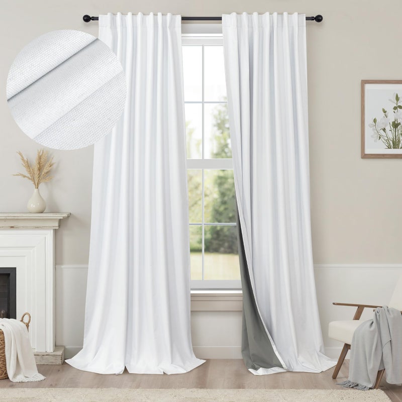 Pitalk Drapes 84 Inch Length 2 Panels Set for Living Room Darkening Curtain for Bedroom Aesthetic White Blackout Curtains Nursery Cute Black Out Curtains Cotton Linen Textured Back Tab Pleated 52x84 Long 7ft - Image 1