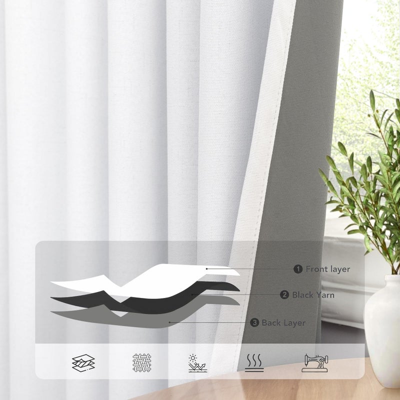 Pitalk Drapes 84 Inch Length 2 Panels Set for Living Room Darkening Curtain for Bedroom Aesthetic White Blackout Curtains Nursery Cute Black Out Curtains Cotton Linen Textured Back Tab Pleated 52x84 Long 7ft - Image 5