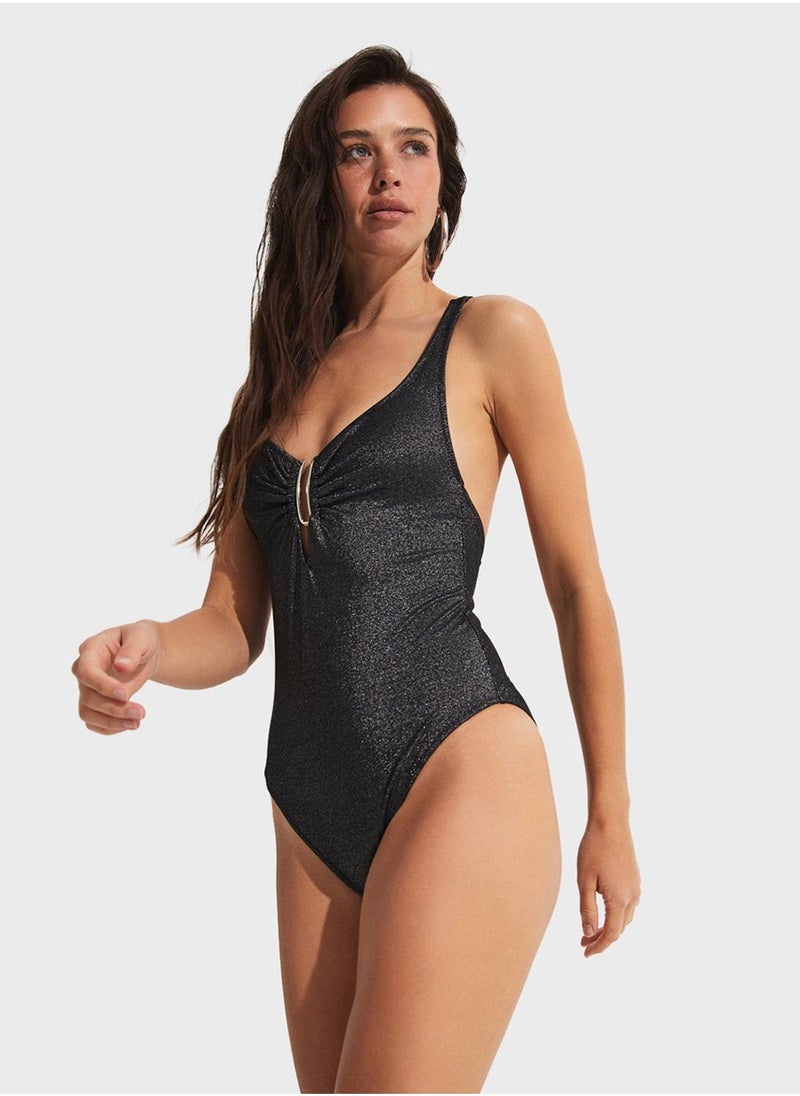 JUNE Floral Print Drap Detail Swimwear - Image 3