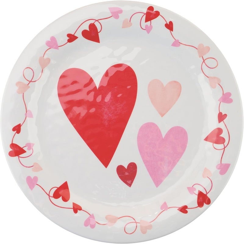 UPware 12 Piece Love Hearts Melamine Dinnerware Sets Outdoor Dishes Set Plates and Bowls Sets Valentines Day Decorations Service for 4 Red - Image 5
