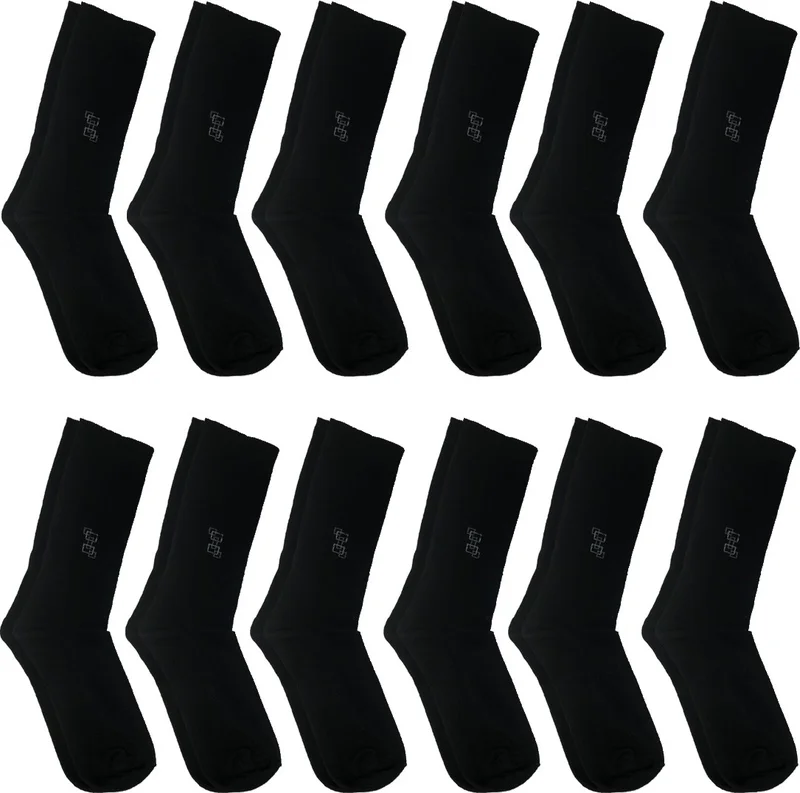 بي جي كي Men's 4 Seasons Cotton Black Economical Socks 12 Pack