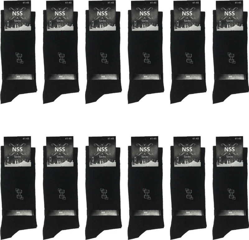 بي جي كي Men's 4 Seasons Cotton Black Economical Socks 12 Pack
