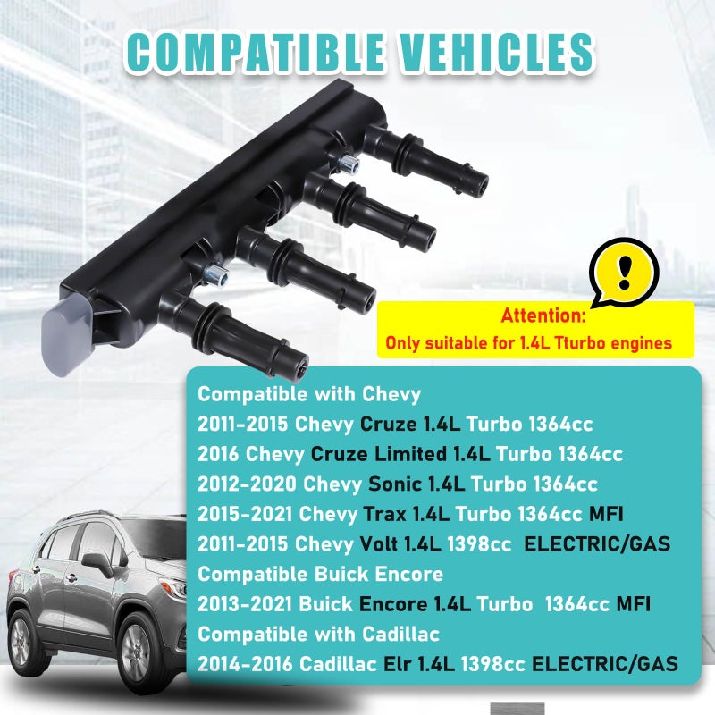RAWOK Ignition Coil UF669 and 4 Double Iridium Spark Plugs 1675 Compatible with 2011-2015 Chevy Cruze Limited 1.4L, 2012-2020 Sonic Trax 1.4L, 2013-2021 Buick Encore 1.4L, D521C PFR7S8EG 55577898 - Image 2