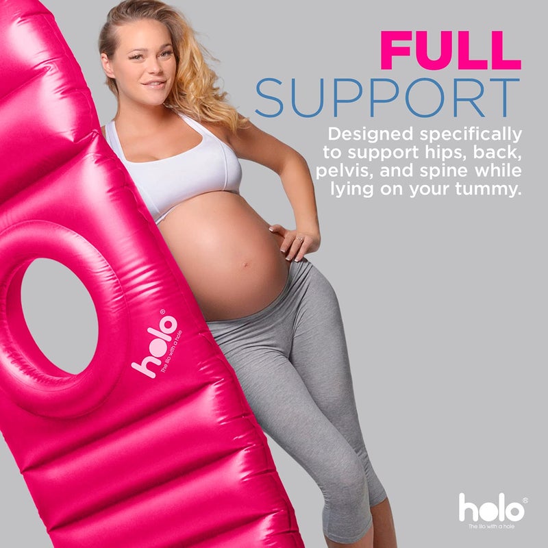 HOLO The Original Inflatable Pregnancy Pillow with Hole for Stomach Sleeping - Full Body Maternity Support for Pregnant Belly, Back, HIPS - Relax, Yoga, Babymoon, SPD - Pregnancy Must Have (Pink) - Image 3