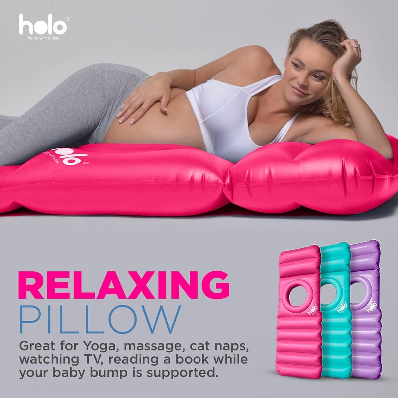 HOLO The Original Inflatable Pregnancy Pillow with Hole for Stomach Sleeping - Full Body Maternity Support for Pregnant Belly, Back, HIPS - Relax, Yoga, Babymoon, SPD - Pregnancy Must Have (Pink) - Image 2