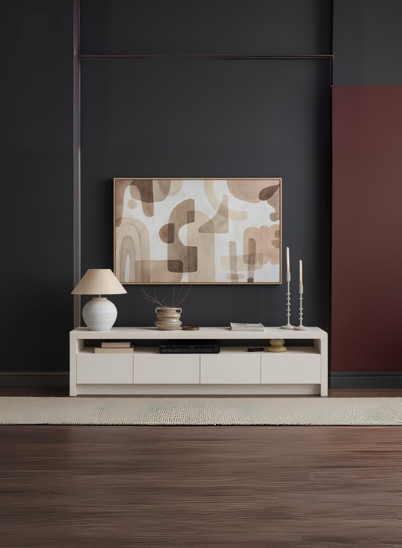 كستم ديكو حامل تلفزيون أبيض حديث من كاستومديكو هورايزون لغرفة المعيشة - وحدة تحكم ترفيه خشبية مع خزائن ورف مفتوح، خزانة وسائط بسيطة لأجهزة التلفزيون ذات الشاشات المسطحة حتى 75 بوصة - Image 2