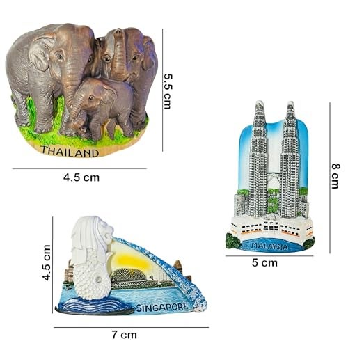 Moira 3D Resin Fridge Magnets Set of 3, Southeast Asia Landmarks, Singapore Merlion, Thailand Elephants, Malaysia Twin Towers, Travel Souvenir Collection - Image 3