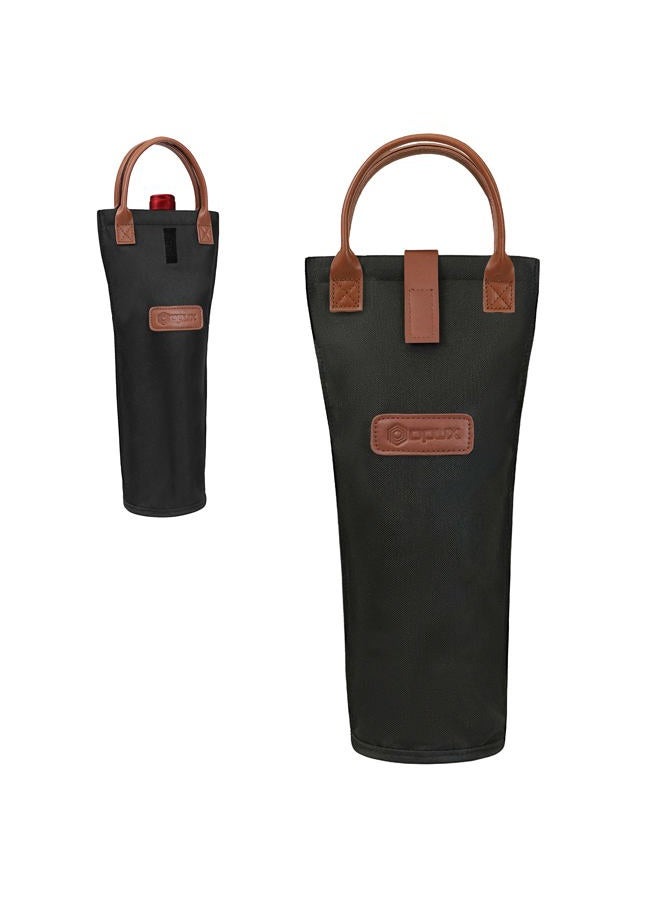 opux Wine Bag Single Bottle Carrier Tote, Insulated Travel Wine Cooler Bag for Picnic Beach Gift, Thermal Padded Portable One Bottle Holder Carrying Case for Women Men Wine Lovers, Black - Image 1